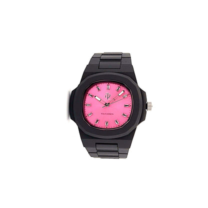 GDL Orologio Quadrante pink  indici cristalli bianchi taglio baguette: Cassa 40.5mm x 8.8mm, al Quarzo, Impermeabile 5 ATM, Leggero 40g, Finitura Soft Touch, Cinturino Nero, Vetro LumiNova