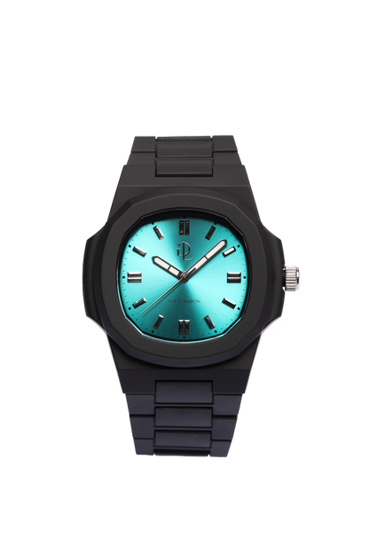 GDL Orologio Quadrante acquamarina : Cassa 40.5mm x 8.8mm, Meccanismo al Quarzo, Impermeabile 5 ATM, Leggero 40g, Finitura Soft Touch, Cinturino Nero, Vetro LumiNova, Quadrante Analogico