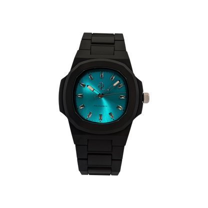 GDL Orologio Quadrante acquamarina indici cristalli bianchi taglio baguette: Cassa 40.5mm x 8.8mm, al Quarzo, Impermeabile 5 ATM, Leggero 40g, Finitura Soft Touch, Cinturino Nero, Vetro LumiNova