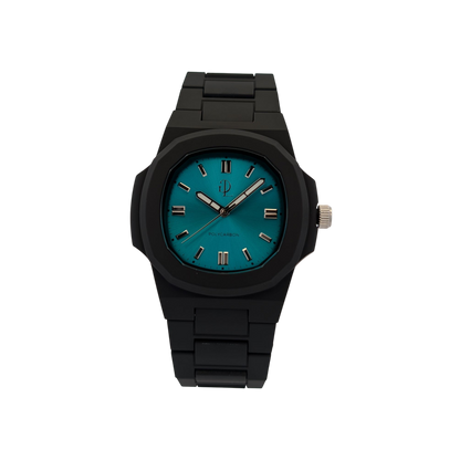 GDL Orologio Quadrante acquamarina : Cassa 40.5mm x 8.8mm, Meccanismo al Quarzo, Impermeabile 5 ATM, Leggero 40g, Finitura Soft Touch, Cinturino Nero, Vetro LumiNova, Quadrante Analogico
