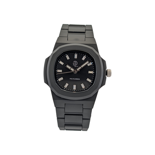 Orologio da Polso GDL , Quadrante Nero con Cristalli  Taglio Baguette, 40,5mm x 8,8mm, Quarzo, Impermeabile 5 ATM, 40g, Finitura Soft Touch, Cinturino Nero, Vetro LumiNova